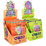 Dozo D9 Smashers Gummies display boxes in various flavors, 10000mg, angled view