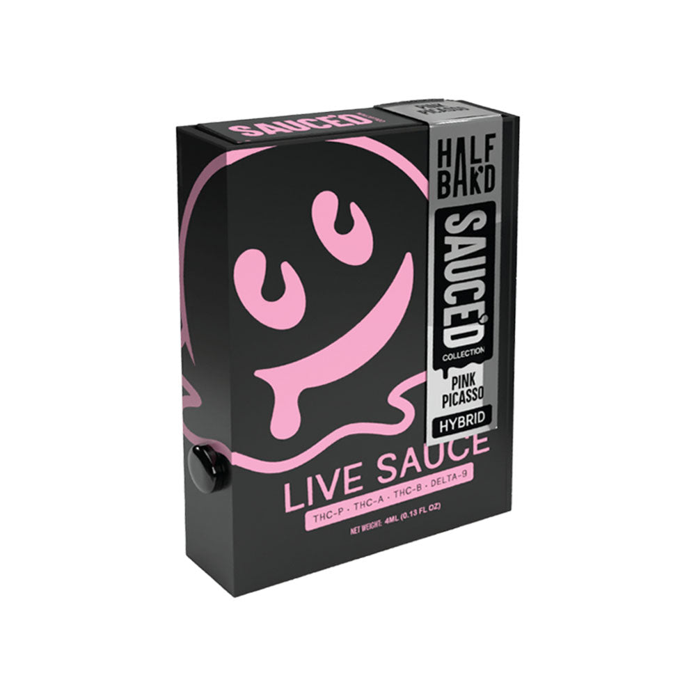 Half Baked x Sauce'd THCA Disposable Vape Packaging - Front View on White Background