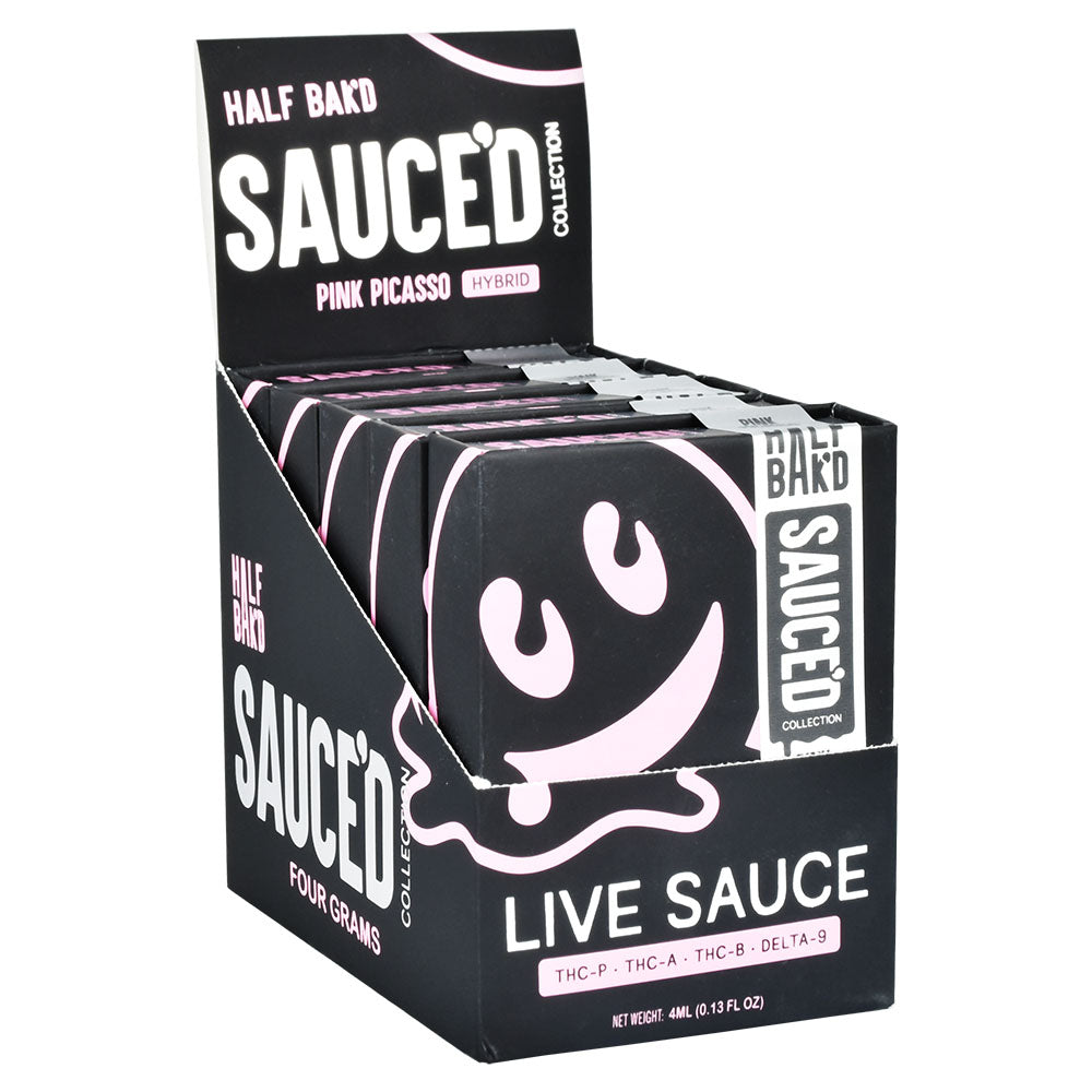 Half Baked x Sauce'd THCA Disposable Vape Display Box, 5 Units, Front View