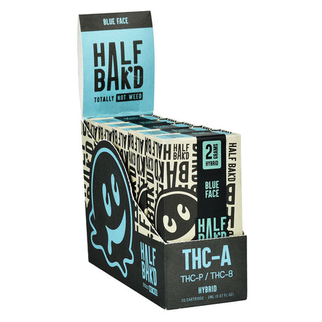 Half Baked THCA Vape Cartridge 2g 5-pack display box with Blue Face hybrid strain