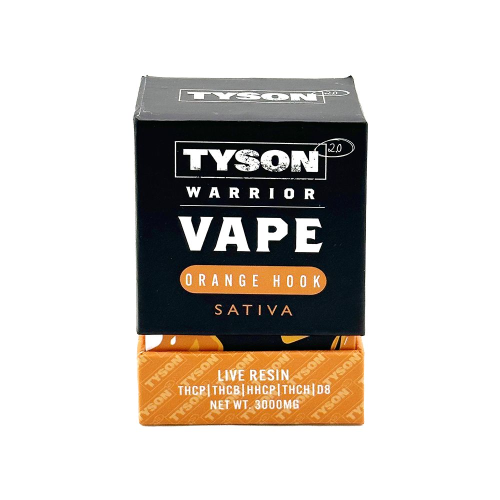 TYSON 2.0 Warrior Live Resin Disposable Vape in Orange Hook Sativa, 3g, front view on white background