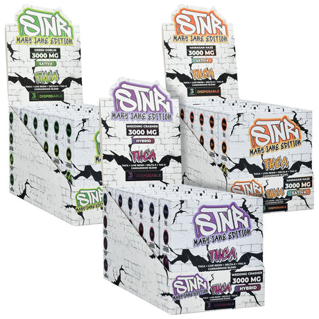 STNR THCA Disposable Vape 3g 6pc Display boxes with various strains