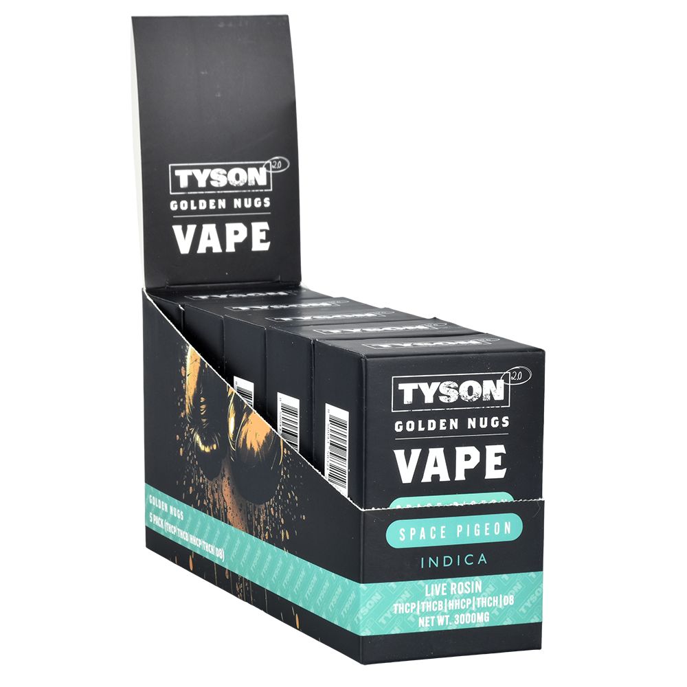 TYSON 2.0 Golden Nugs Live Rosin Disposable Vape, Space Pigeon variant, 3g 5ct display box, front view