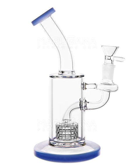 1Stop Glass 8" Bent Neck Matrix Perc Bong in Blue, Front View with Clear Glass Bowl