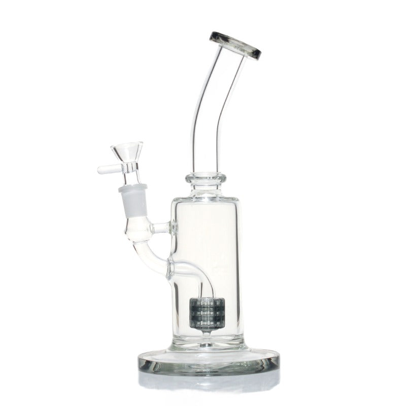 1Stop Glass 8" Bent Neck Matrix Perc Bong in Black, Front View on White Background