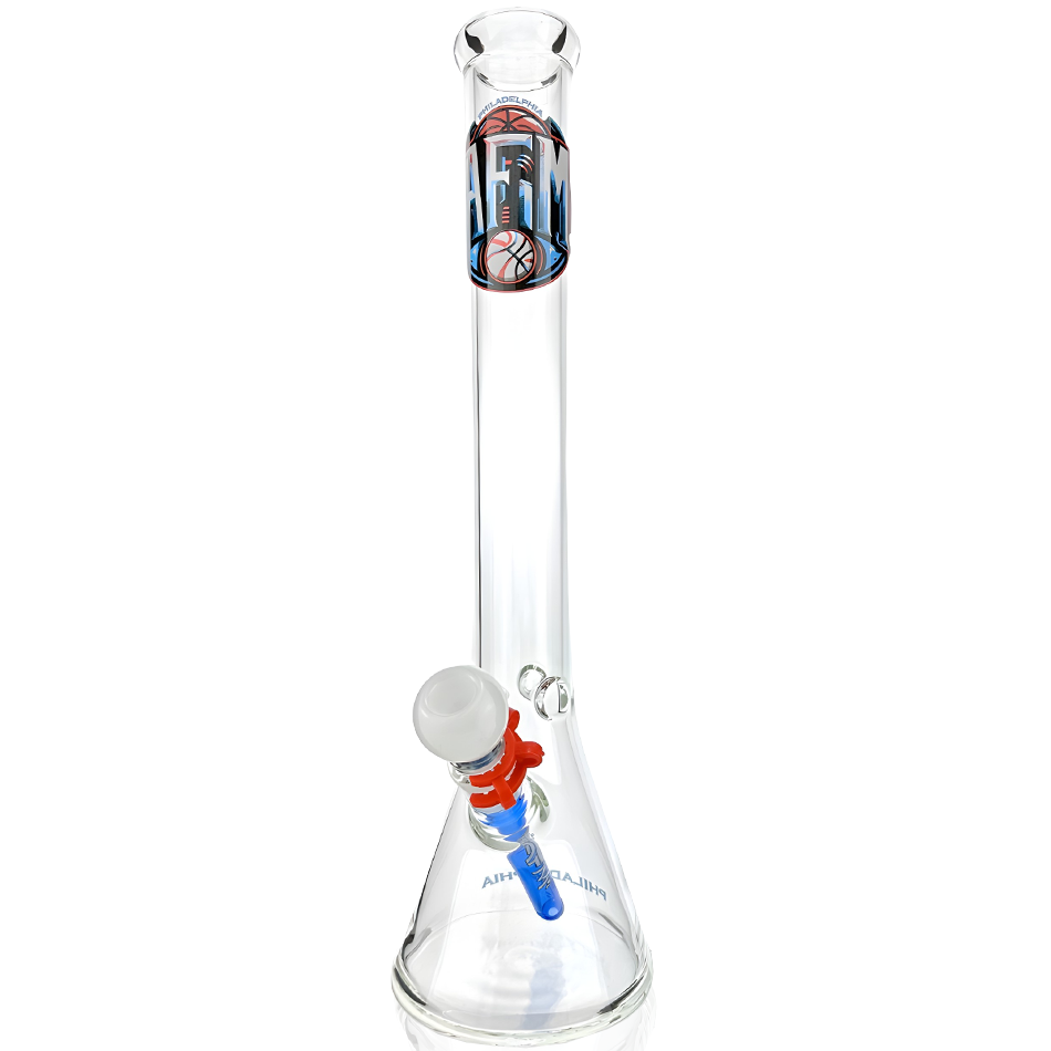 AFM 18" Philadelphia Basketball Beaker Bong with detailed glasswork, front view on white background