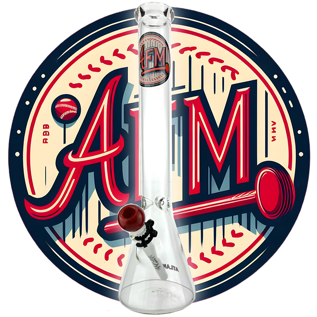 AFM 18" Atlanta Baseball Beaker Bong with Colored Glass on Seamless White Background