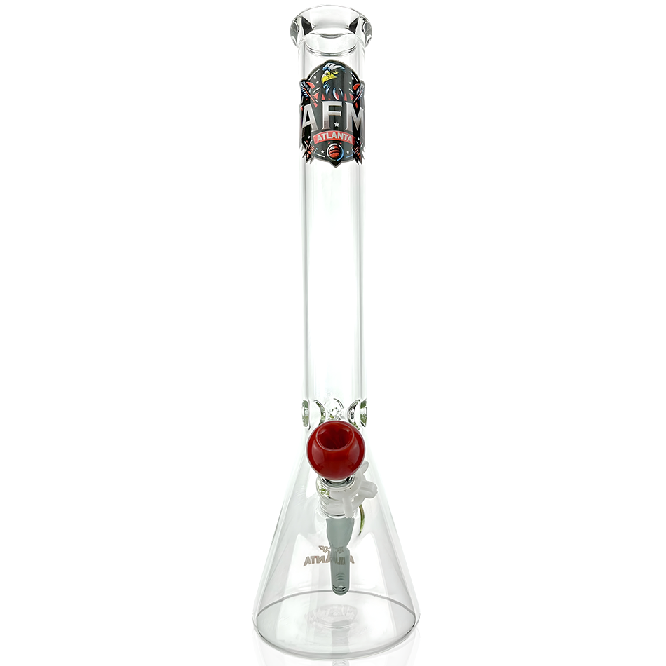 18" AFM Atlanta Football Beaker Bong, 5mm thick borosilicate glass, front view on white background