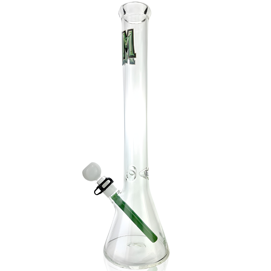 AFM 18" Boston Basketball Beaker Bong Bundle with green logo, front view on white background