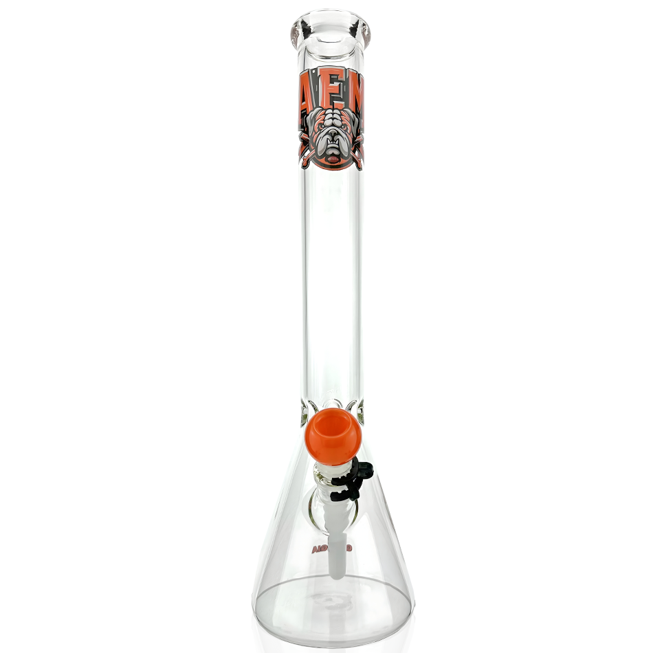 18" AFM Atlanta Collage Ball Beaker Bong with orange accents and deep bowl - Front View