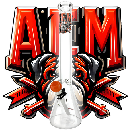 18" AFM Atlanta Collage Ball Beaker Bong with Bold Graphics, Front View on White Background