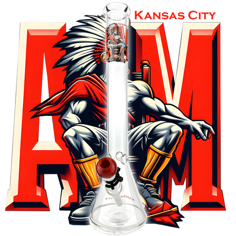 18" AFM Kansas City Beaker Bong Bundle front view on vibrant team logo background