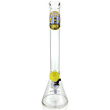 18" AFM Los Angeles Basketball Beaker Bong with yellow accents, front view on a white background