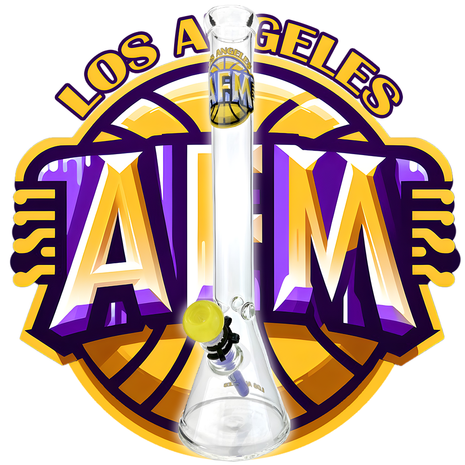 18" AFM Los Angeles Basketball Beaker Bong, Front View on Themed Background