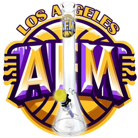 18" AFM Los Angeles Basketball Beaker Bong, Front View on Themed Background