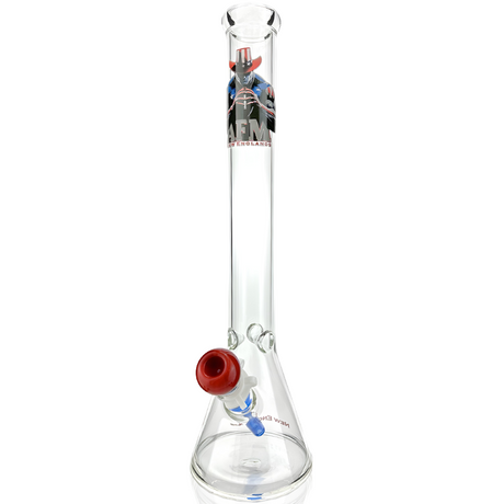 AFM 18" New England Football Beaker Bong with red bowl and blue accents, front view on white background