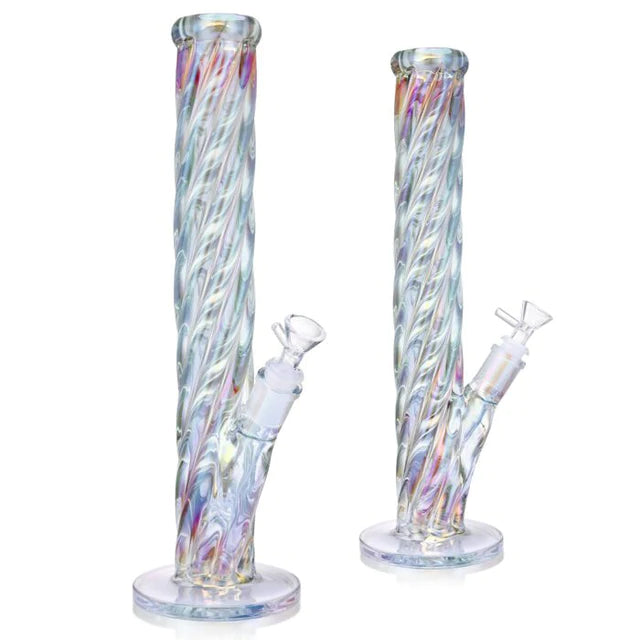 1Stop Glass 16" Iridescent Straight Shooter Bongs with Glass Bowls - Front and Angle Views