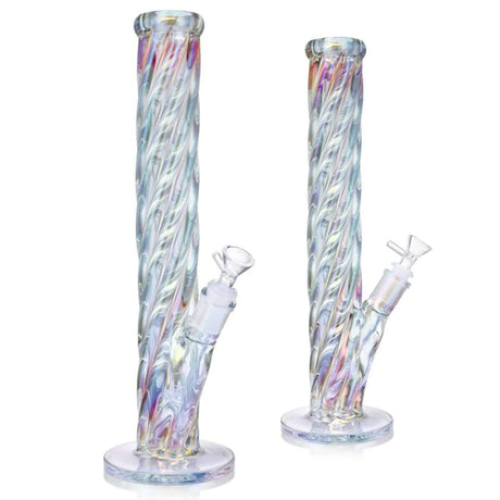 1Stop Glass 16" Iridescent Straight Shooter Bongs with Glass Bowls - Front and Angle Views