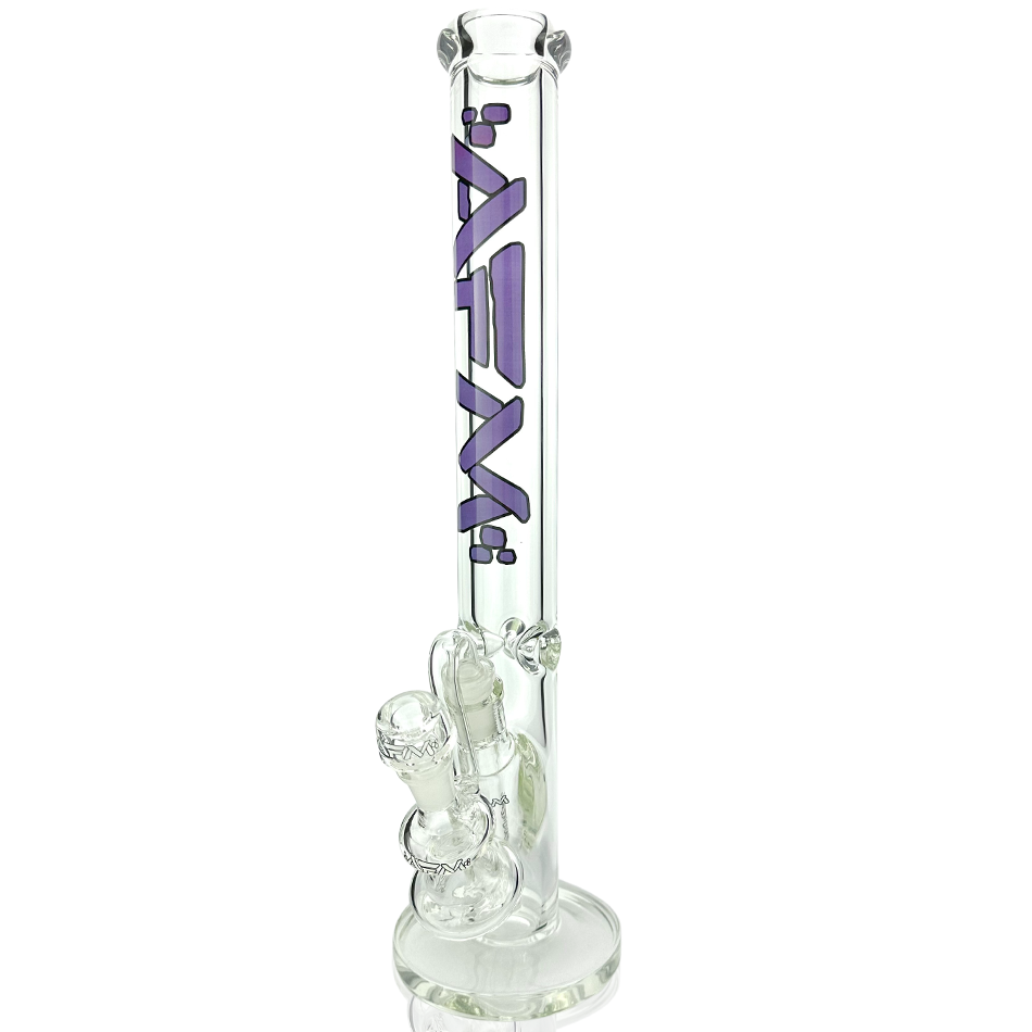 AFM 18" Lightbeam Clear Glass 9mm Straight Tube Bong with Purple Logo - Front View