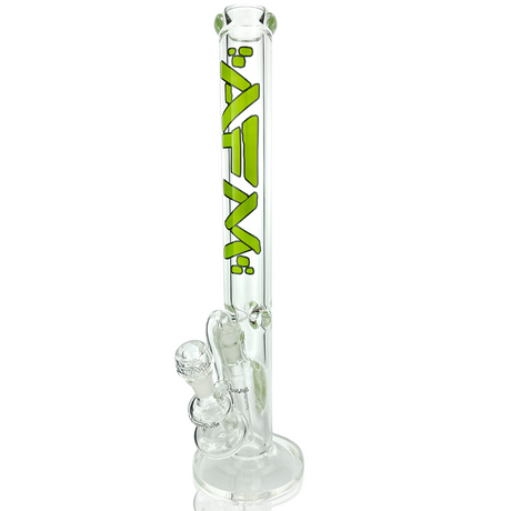 AFM 18" Lightbeam clear glass straight tube bong with 14mm female joint, front view on white background