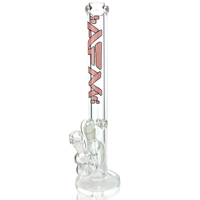 AFM Glass 9mm Straight Tube Bong 18" with Clear Borosilicate Glass, Pink Logo - Front View