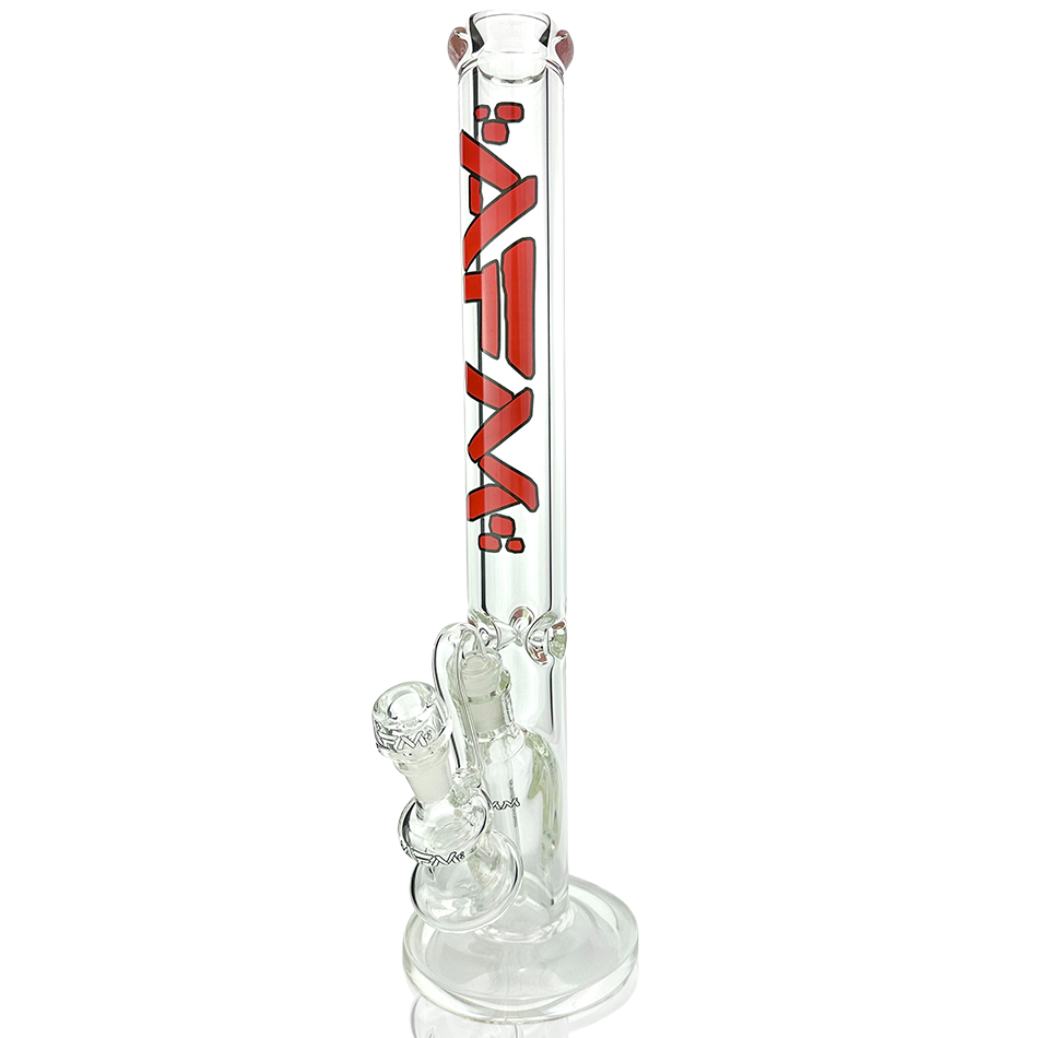 AFM 18" Lightbeam Clear Glass 9mm Straight Tube Bong with Lip Stick Red Logo - Front View