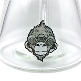 Close-up of AFM 18" Max Beaker 9mm Clear Glass Bong with detailed monkey decal