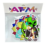 AFM Sticker Pack featuring vibrant multicolor vinyl stickers, front view on white background