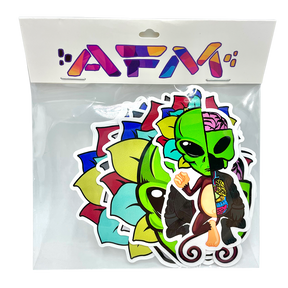 AFM Sticker Pack featuring vibrant multicolor vinyl stickers, front view on white background
