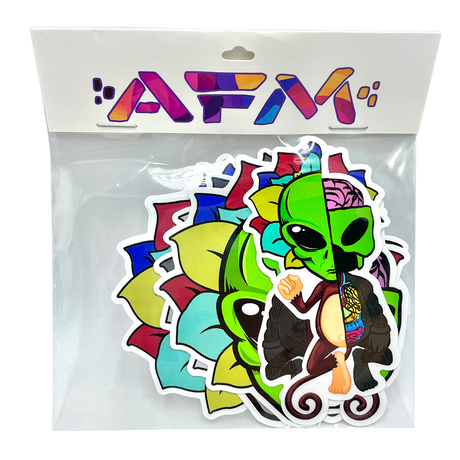 AFM Sticker Pack featuring vibrant multicolor vinyl stickers, front view on white background