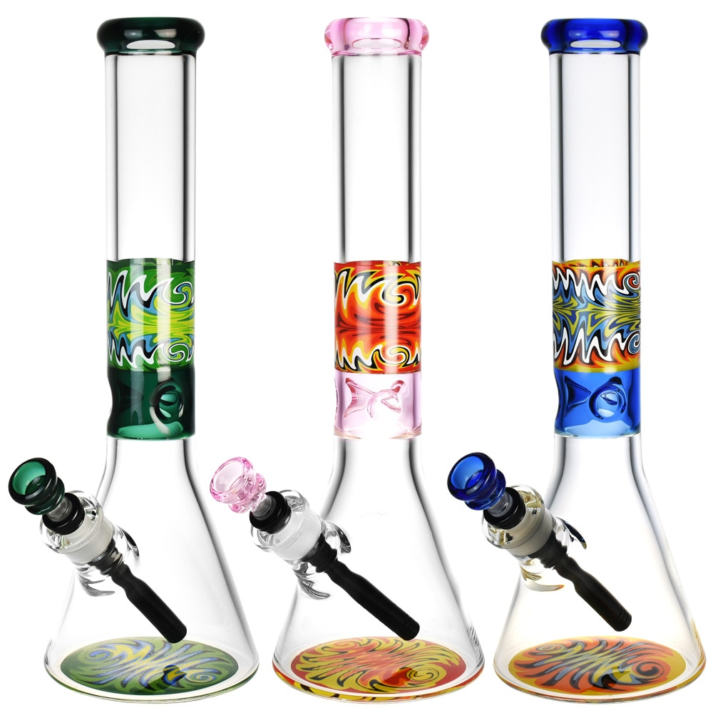 Sentience Wig Wag Glass Beaker Water Pipe | 14.75" | 14mm F | Colors Vary