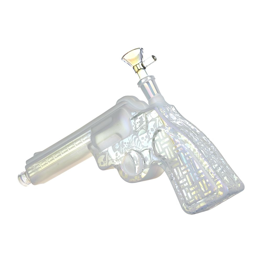 Six Gun A-Blazin' Electroplated Glass Pistol Bubbler | 10.75" | 14mm F | Colors Vary