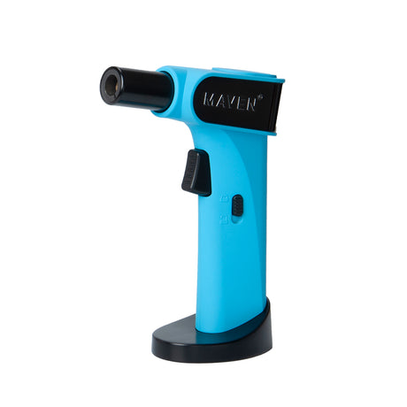 Sky Blue Maven Torch Night Windproof Lighter, Butane Refillable with Safety Lock, Side View