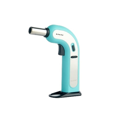 Maven Torch Viper 8" Dual-Tone Chrome Table Torch, Sky Blue, with Windproof Jet Flame, Side View