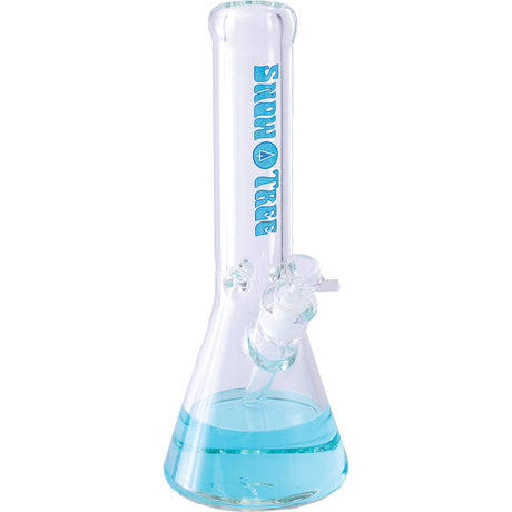 SnowTree 9MM Beaker Bong in Clear Borosilicate Glass - Front View with Blue Accents