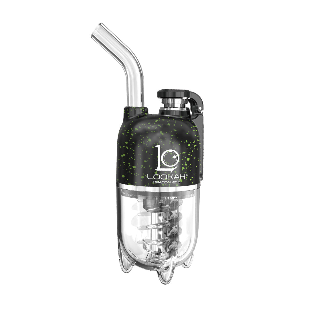 Lookah Dragon Egg Vaporizer front view, portable e-rig with black and green speckled design