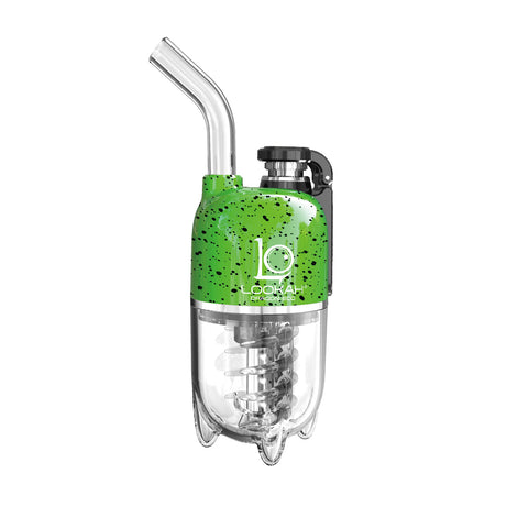Lookah Dragon Egg Vaporizer in Spatter Green-Black, front view on white background, portable e-rig with glass mouthpiece