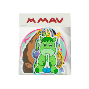 MAV Art Sticker Pack featuring vibrant vinyl stickers with whimsical designs, front view