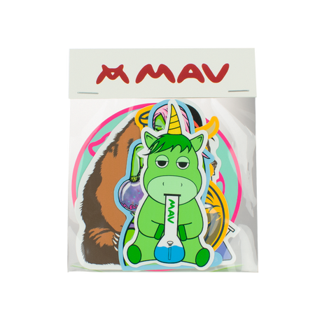 MAV Art Sticker Pack featuring vibrant vinyl stickers with whimsical designs, front view