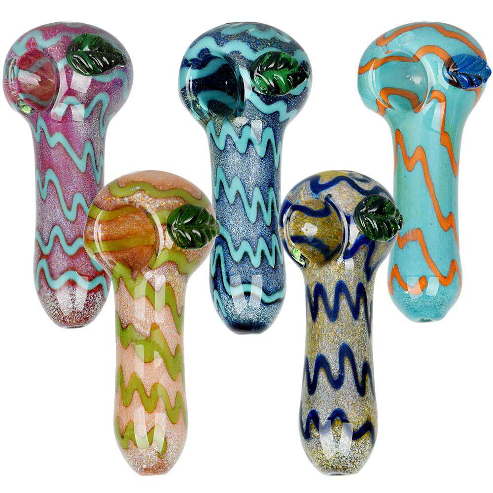 Striped Frit Mystery Plant Glass Spoon Pipe | 3.75" | Assorted Colors | 10ct Bundle