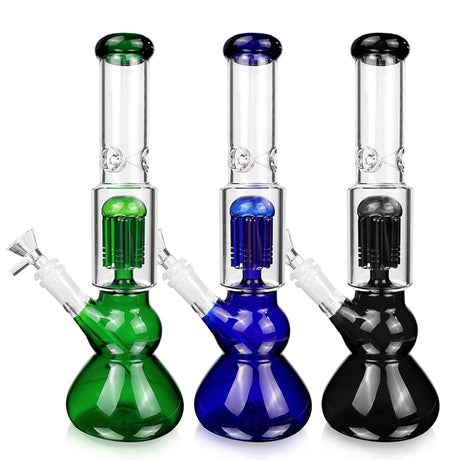 Glass City Pipes 12'' Colored Glass Bongs with Round Bottom and 4 ARM Perc in Green, Blue, Black