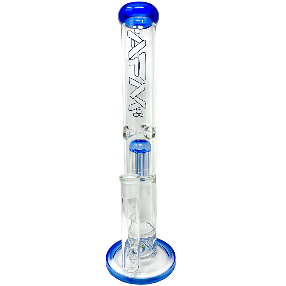 14" AFM Glass Ripper Single Arm Perc Straight Tube Bong in Ink Blue with Showerhead Perc