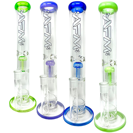 AFM Glass Ripper Single Arm Perc Straight Tube Bongs in various colors with clear borosilicate glass