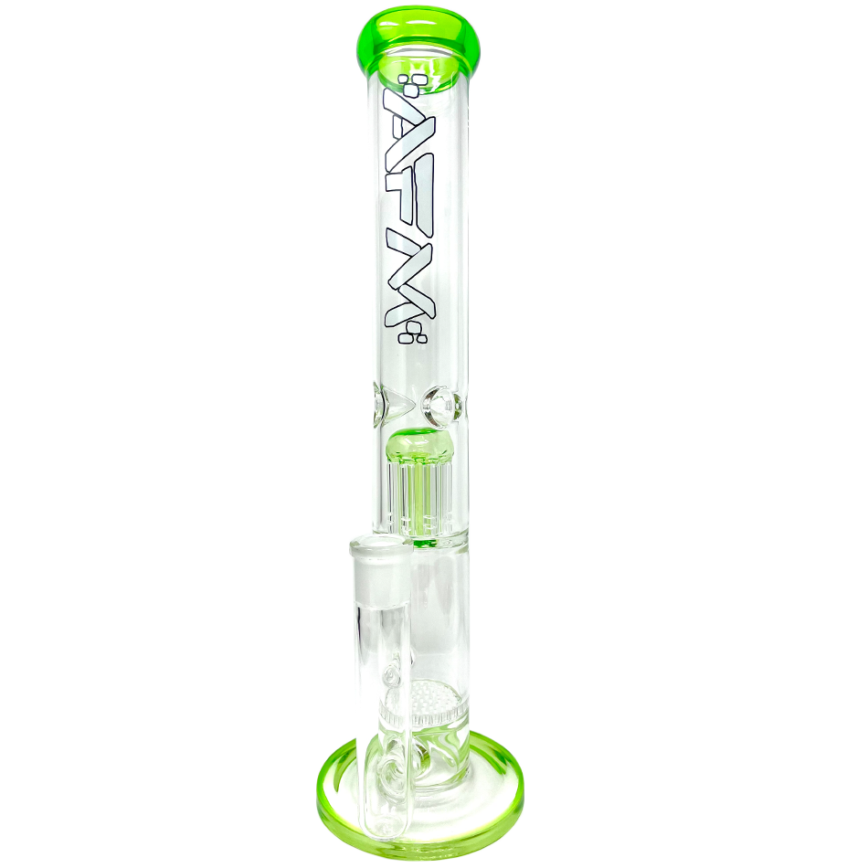 14" AFM Glass Ripper Straight Tube Bong with Single Arm Perc and Lime Accents, Front View