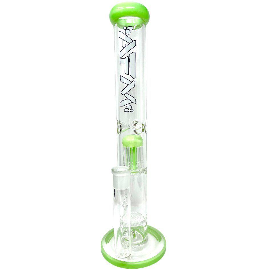 14" AFM Glass Ripper Bong with Single Arm Perc and Slime Green Accents, Front View