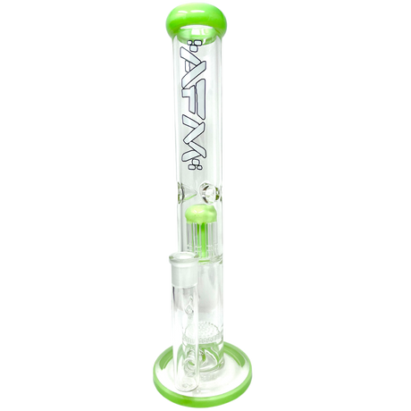 14" AFM Glass Ripper Bong with Single Arm Perc and Slime Green Accents, Front View