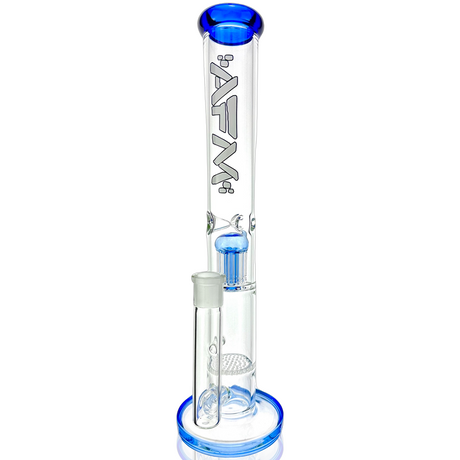 AFM Glass 14" Ripper Single Arm Perc Straight Tube Bong with Blue Accents - Front View