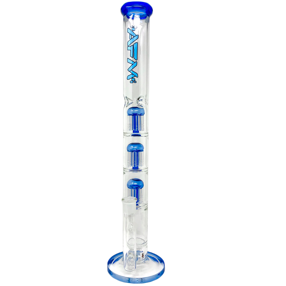 AFM 21" Ripper Triple Tree Perc Straight Tube Bong with Blue Accents - Front View