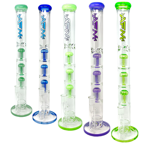 AFM Ripper Triple Tree Perc Glass Bongs in various colors, 21 inches tall with clear borosilicate glass