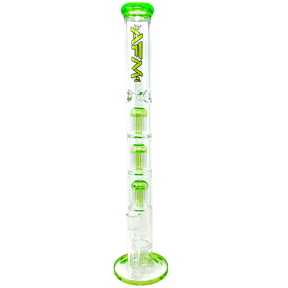 21" AFM Glass Straight Tube Bong with Triple Tree Perc and Green Accents - Front View